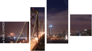 bay bridge i san francisco w nocy panorama - Obraz czteroczęściowy, Fortyk