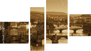 Widok na Most Karola i Wełtawę, Sepia - Obraz czteroczęściowy, Fortyk