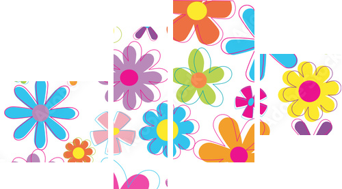 Wielokolorowe kwiaty w stylu retro - Obraz czteroczęściowy, Fortyk