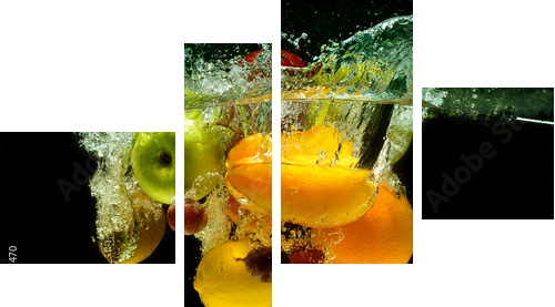 Owoce i warzywa pluskają się w wodzie - Obraz czteroczęściowy, Fortyk