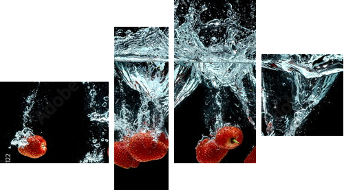 Owoce truskawkowe Splash na wodzie - Obraz czteroczęściowy, Fortyk