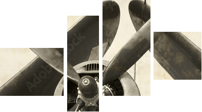Wojenny granatowy samolot ze złożonymi skrzydłami - Obraz czteroczęściowy, Fortyk