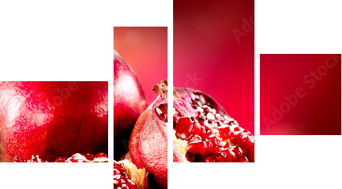 Granaty na czerwonym tle. Bio Bio owoce - Obraz czteroczęściowy, Fortyk