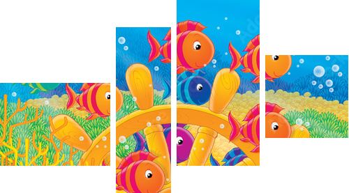 Kolorowe rybki na dnie oceanu - Obraz czteroczęściowy, Fortyk