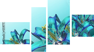 3d niebieskie kwiaty panoramiczne - Obraz czteroczęściowy, Fortyk