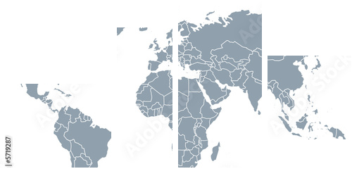 Zarys kontynentów - mapa świata - Obraz czteroczęściowy, Fortyk