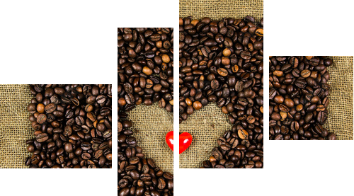 Małe serce na ziarna kawy - Obraz czteroczęściowy, Fortyk