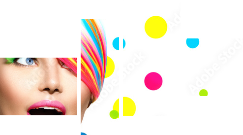 Piękno portret z kolorowym Makeup manicure i fryzurą - Obraz czteroczęściowy, Fortyk