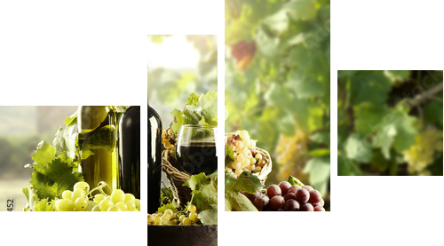 Wino z beczką i winnicą - Obraz czteroczęściowy, Fortyk