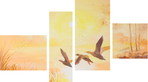 obraz olejny - Dźwigi o zachodzie słońca, dzieła sztuki - Obraz czteroczęściowy, Fortyk