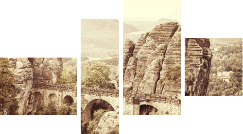 Stary sepiowy pocztówka stylu Bastei most, Niemcy. - Obraz czteroczęściowy, Fortyk