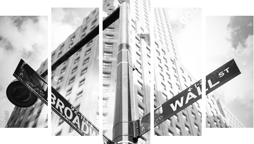 Wall Street i Broadway podpisują wewnątrz Manhattan, Nowy Jork, usa - Obraz pięcioczęściowy, Pentaptyk