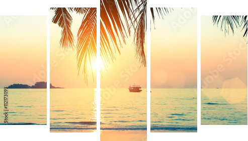 Zachód słońca na wybrzeżu Morza tropikalnego. - Obraz pięcioczęściowy, Pentaptyk