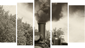 Stara sepia lokomotywy - Obraz pięcioczęściowy, Pentaptyk