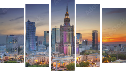 Warszawa. Obraz Warszawy, Polska podczas zmierzchu niebieskiej godziny. - Obraz pięcioczęściowy, Pentaptyk
