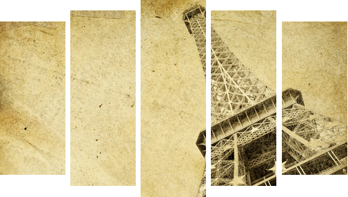 papier vintage z wieżą eiffla - Obraz pięcioczęściowy, Pentaptyk