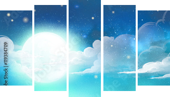 nocne niebo z księżycem i chmurami - Obraz pięcioczęściowy, Pentaptyk