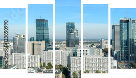 Warszawa, panorama miasta - Obraz pięcioczęściowy, Pentaptyk