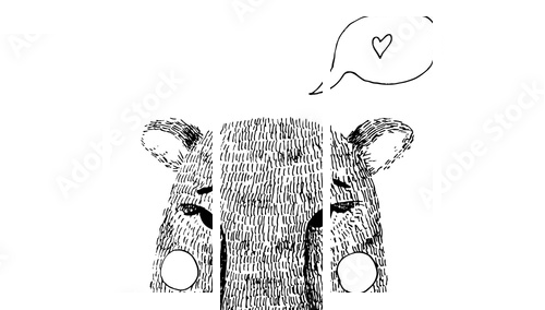 Ręcznie rysowane słodki Miś ręcznie ilustracji. Szkic tuszem z dzikiego zwierzęcia - niedźwiedź z muszką, policzki i dymek z sercem - Obraz pięcioczęściowy, Pentaptyk