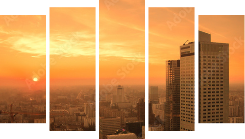 Zachód słońca nad centrum Warszawy - Obraz pięcioczęściowy, Pentaptyk