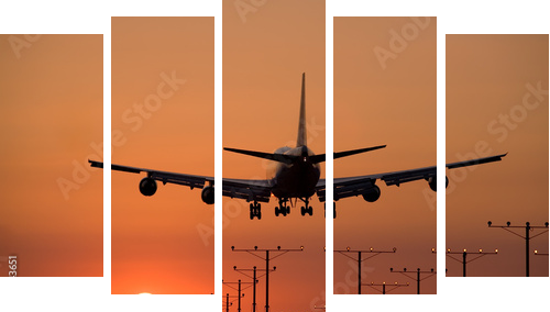 sunset jet landing 3 - Obraz pięcioczęściowy, Pentaptyk