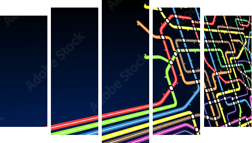 Linie metra – eksplozja kolorów - Obraz pięcioczęściowy, Pentaptyk