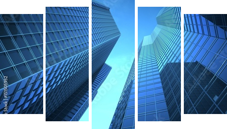 Skyscrappers na niebie. 3d ilustracja - Obraz pięcioczęściowy, Pentaptyk