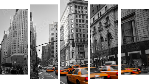 Taksówki na Manhattanie - Obraz pięcioczęściowy, Pentaptyk