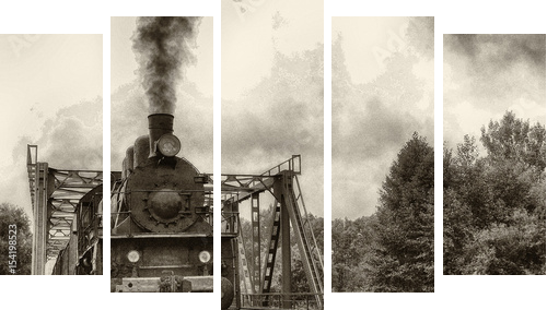 Stara lokomotywa parowa - Obraz pięcioczęściowy, Pentaptyk