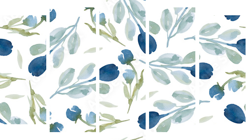 wzór kwiaty i liście na białym tle - Obraz pięcioczęściowy, Pentaptyk