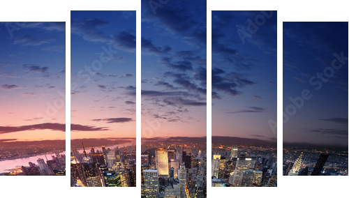 Manhattan o zachodzie słońca - Obraz pięcioczęściowy, Pentaptyk