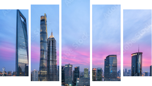 Piękna Shanghai miasta linia horyzontu w zmierzchu - Obraz pięcioczęściowy, Pentaptyk