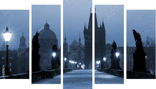 Most Karola, (niebieski) praga - Obraz pięcioczęściowy, Pentaptyk