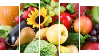 Ogród owocowo - warzywny - Obraz pięcioczęściowy, Pentaptyk