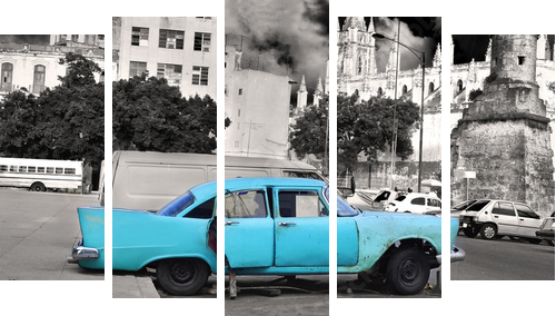 Stary samochód Hawany - Obraz pięcioczęściowy, Pentaptyk