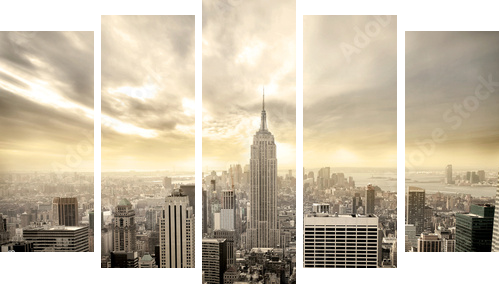 Wieżowce ukryte w chmurach - Manhattan - Obraz pięcioczęściowy, Pentaptyk