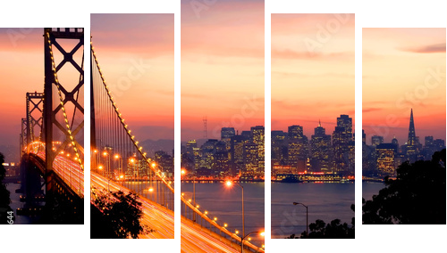 Zachód słońca w San Francisco - Obraz pięcioczęściowy, Pentaptyk