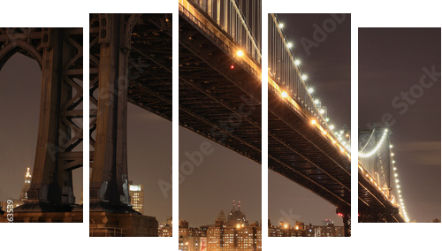 New York City Skyline i Manhattan Bridge w nocy - Obraz pięcioczęściowy, Pentaptyk
