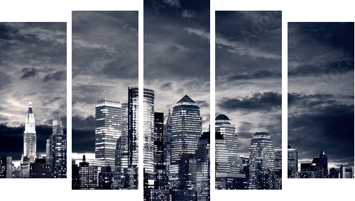 New York City Downtown od strony Jersey. - Obraz pięcioczęściowy, Pentaptyk