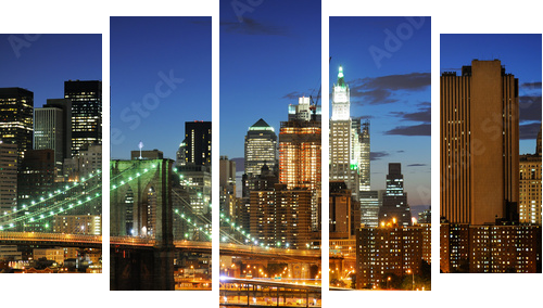 Nowy Jork Manhattan most po zmierzchu - Obraz pięcioczęściowy, Pentaptyk