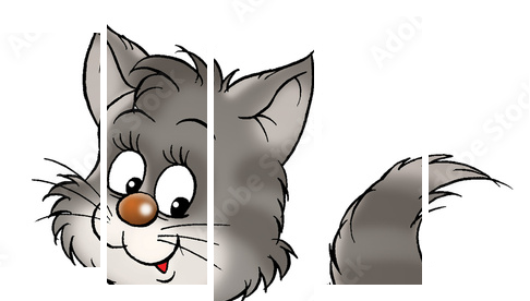 mały szary kotek - Obraz pięcioczęściowy, Pentaptyk