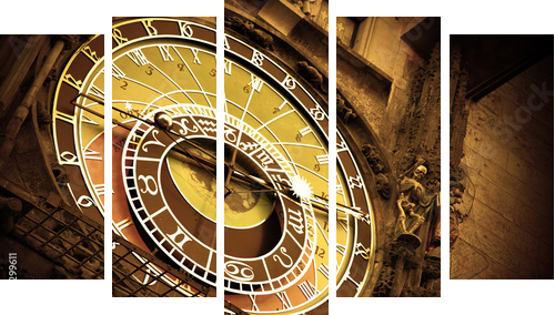 Stary zegar astronomiczny na Starym Ratuszu w Pradze - Obraz pięcioczęściowy, Pentaptyk