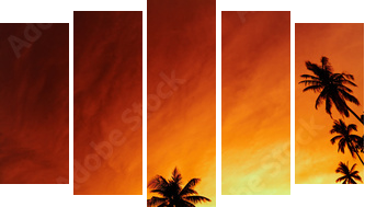 Tropikalna plaża o zachodzie słońca - Obraz pięcioczęściowy, Pentaptyk