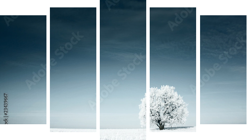 Drzewo zimową porą - Obraz pięcioczęściowy, Pentaptyk