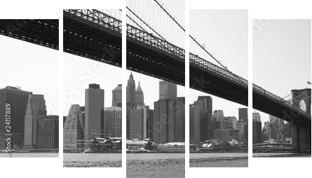 Nowy Jork Brooklyn bridge black - Obraz pięcioczęściowy, Pentaptyk
