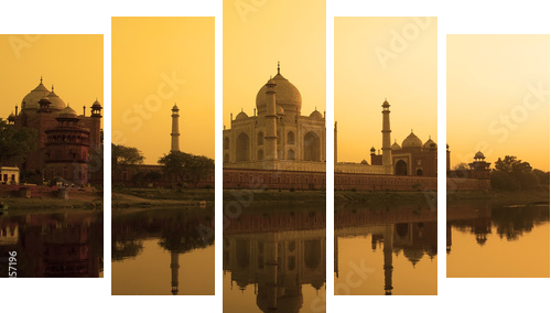 Taj Mahal zmierzchu odbicie, Yamuna rzeka. - Obraz pięcioczęściowy, Pentaptyk