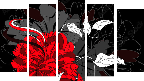 Tło z czerwonym kwiatem - Obraz pięcioczęściowy, Pentaptyk