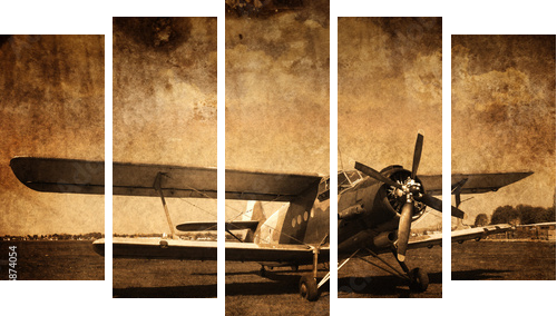 stary samolot - dwupÅatowiec - Obraz pięcioczęściowy, Pentaptyk