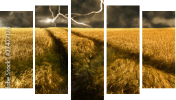 burza nad złotym polu jęczmienia - Obraz pięcioczęściowy, Pentaptyk