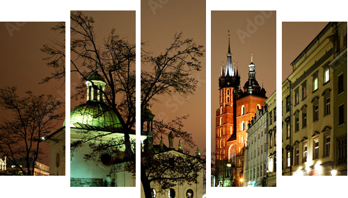 Zabytki Krakowa – okolice rynku - Obraz pięcioczęściowy, Pentaptyk